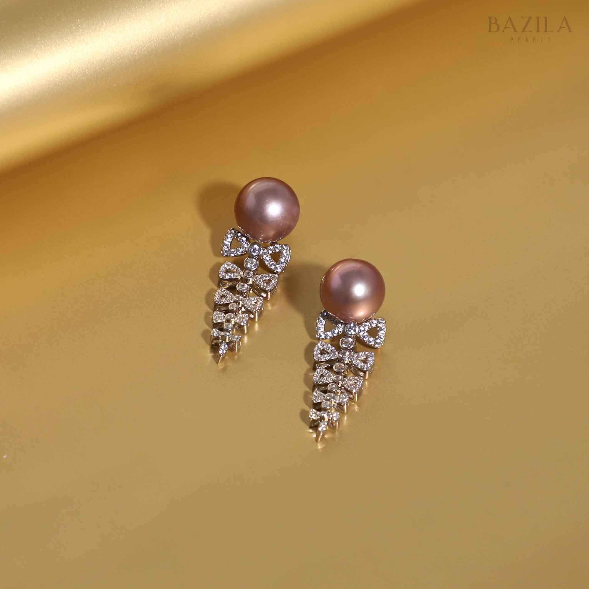 Luxurious dark purple edison Pearl and Bow Statement Earrings