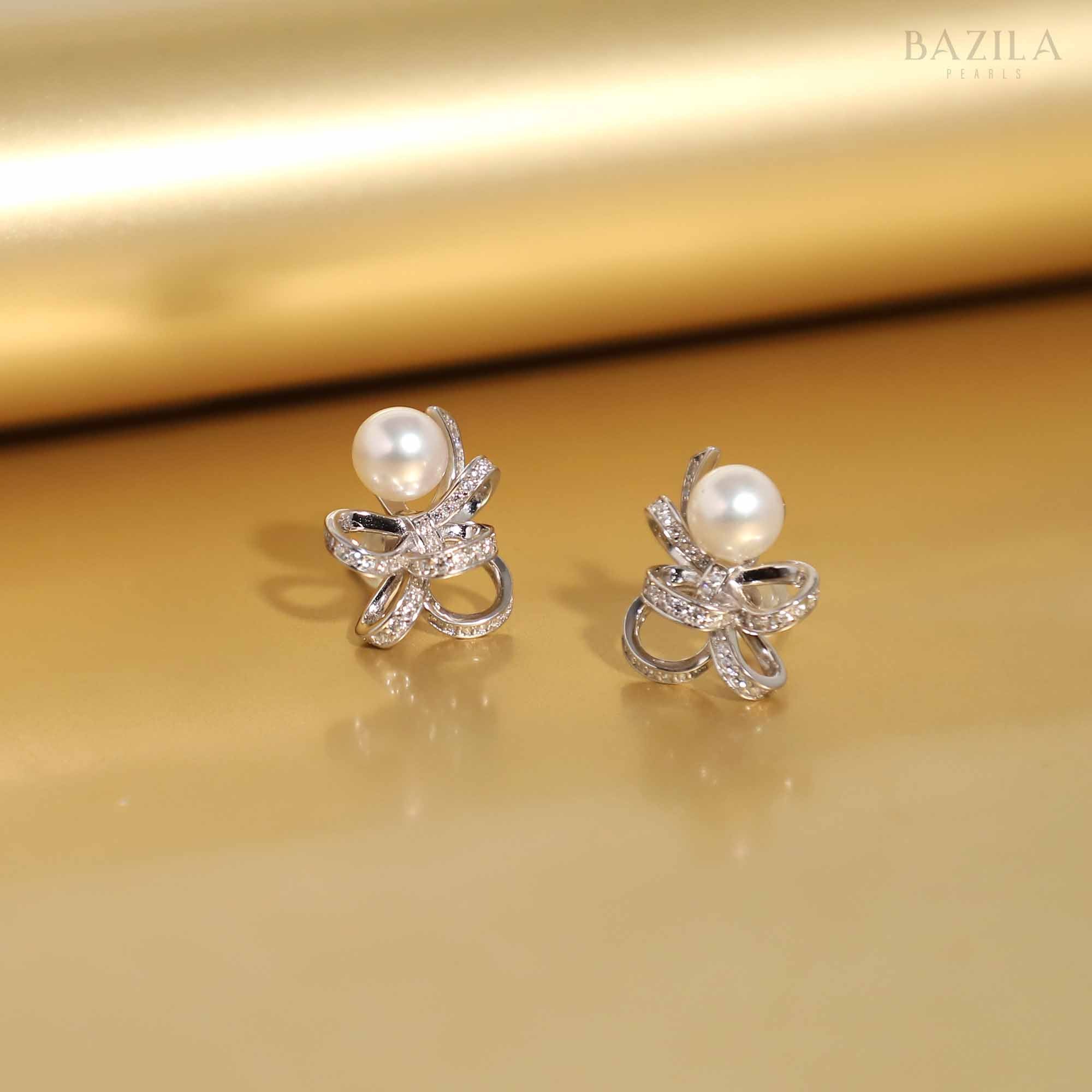 Classic Sea Pearl & Zircon Silver Studs