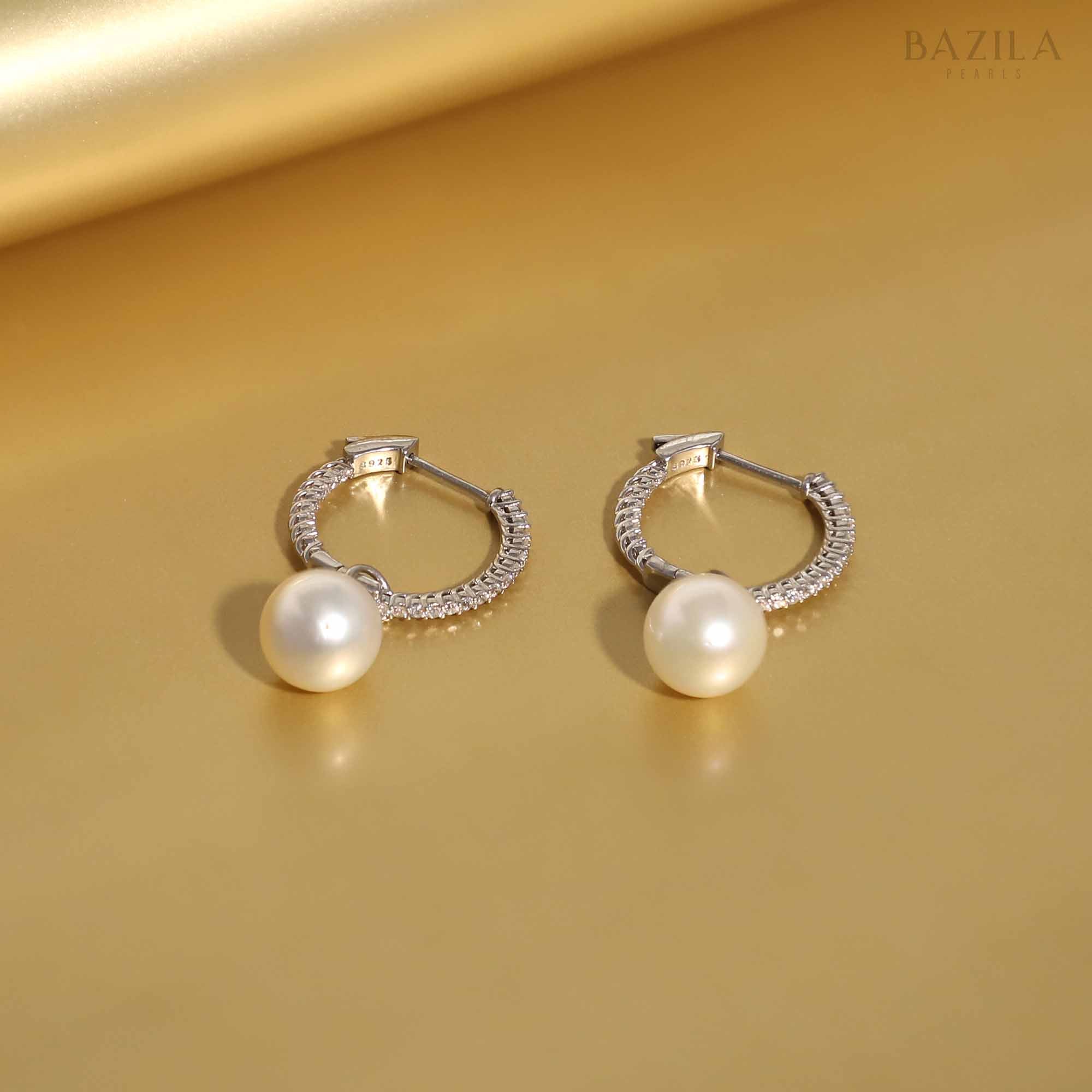 Elegant Sea Pearl Drop Earrings with Zircon Accents