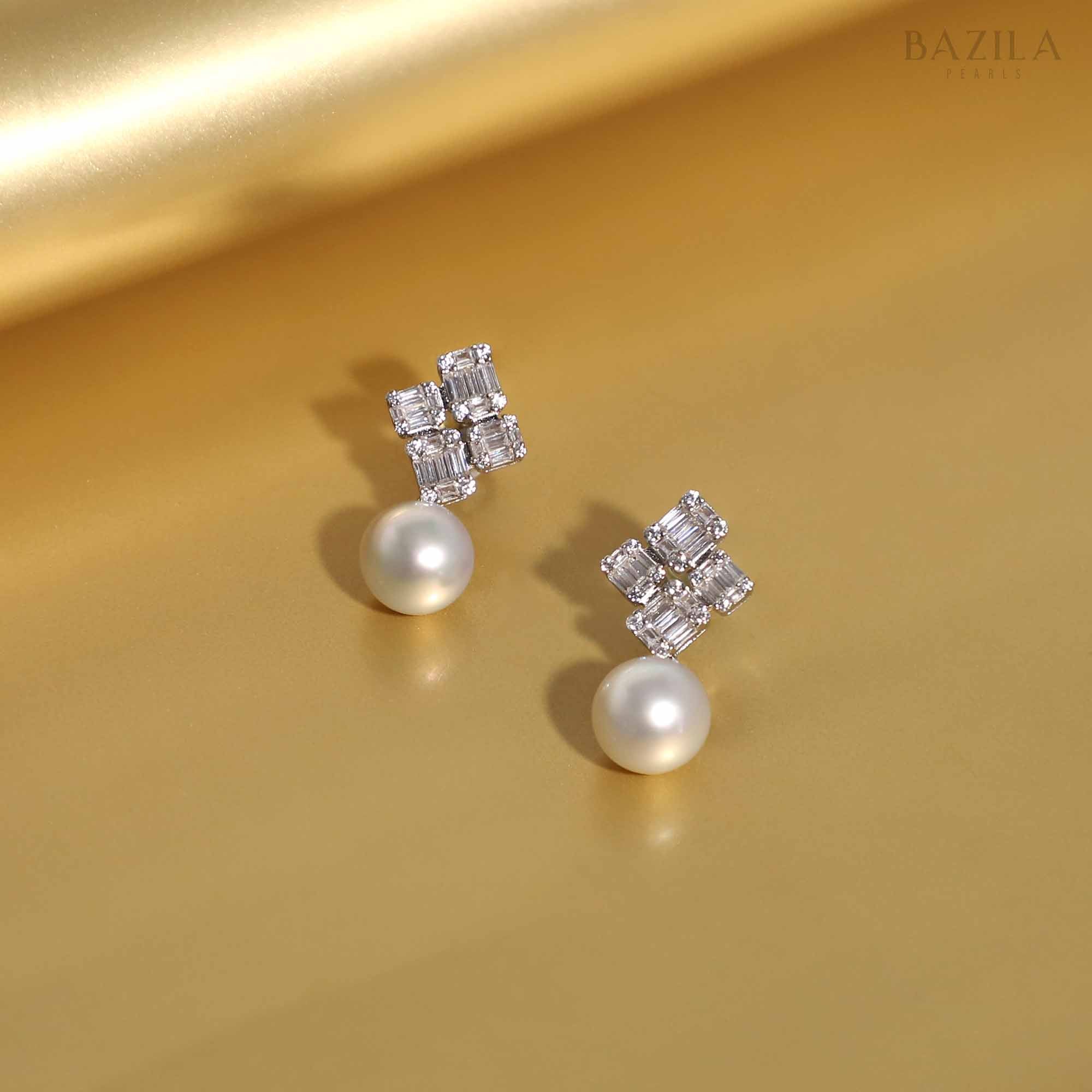 Sophisticated Sea Pearl and Zircon Halo Studs