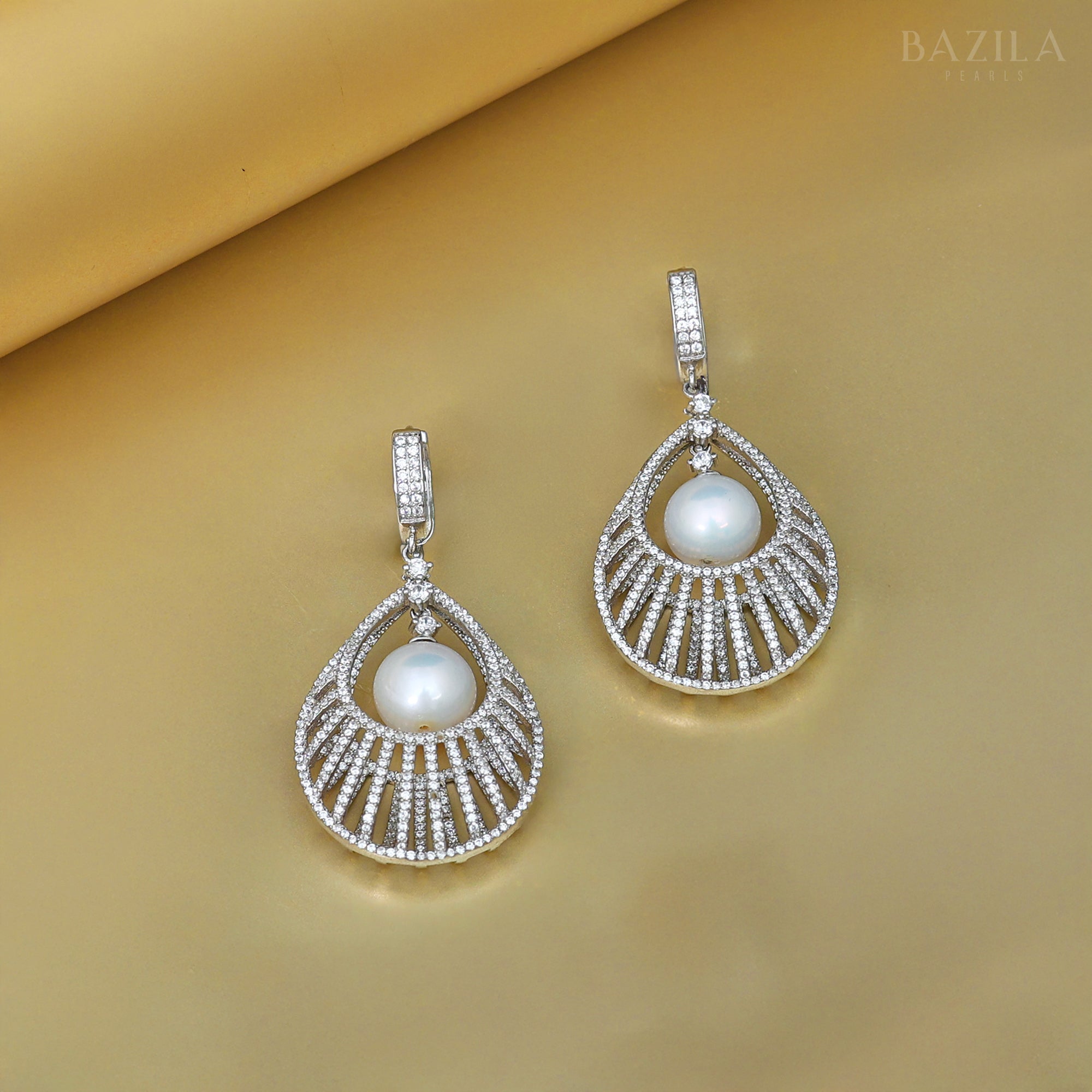 Refined Sea Pearl and Zircon Dangle Earrings