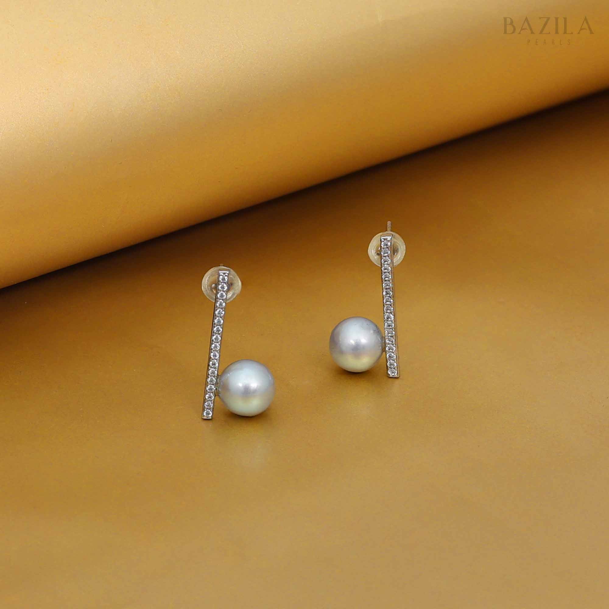 Timeless Akoya Pearl and Zircon Silver Studs