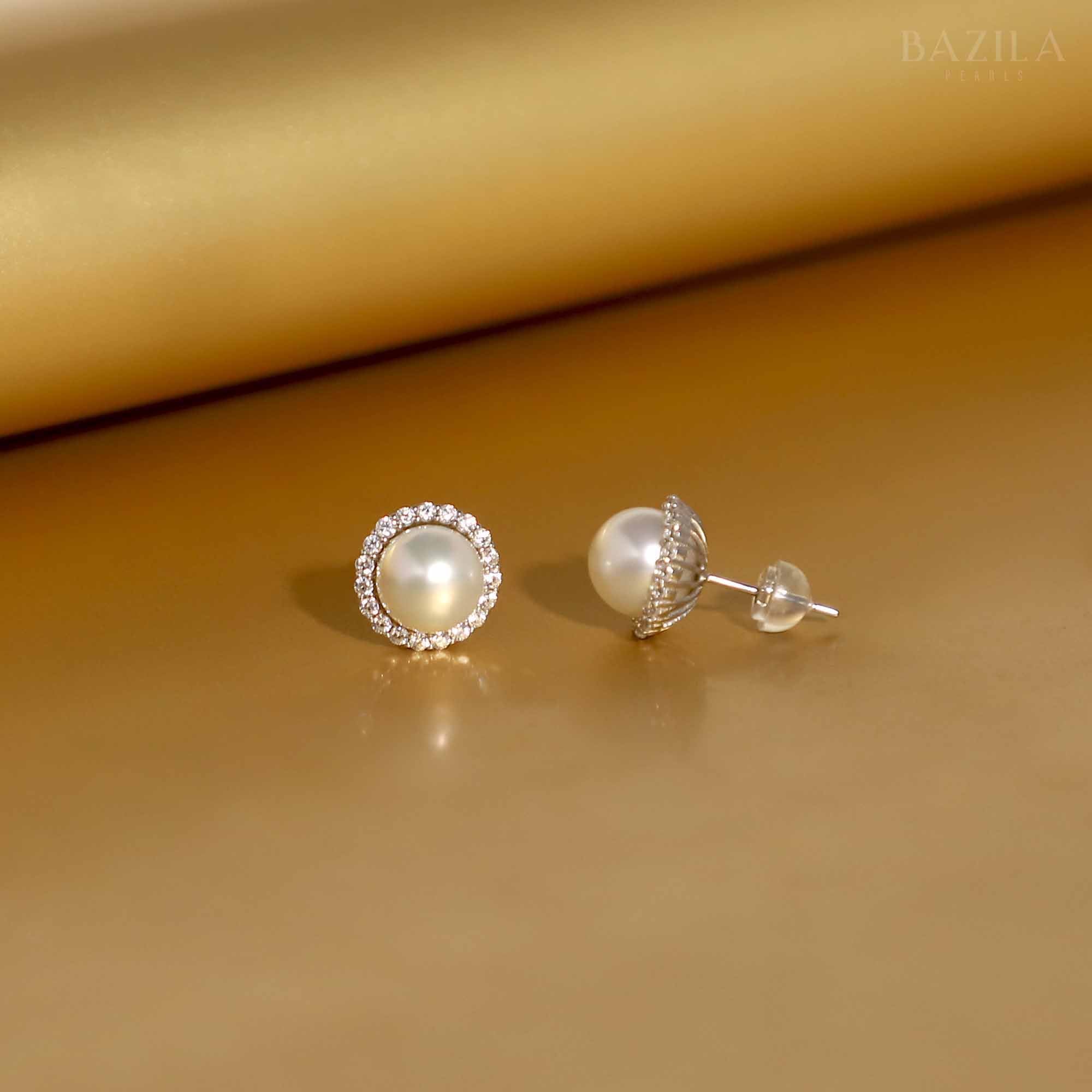 Elegant Sea Pearl and Zircon Earrings – Timeless Style