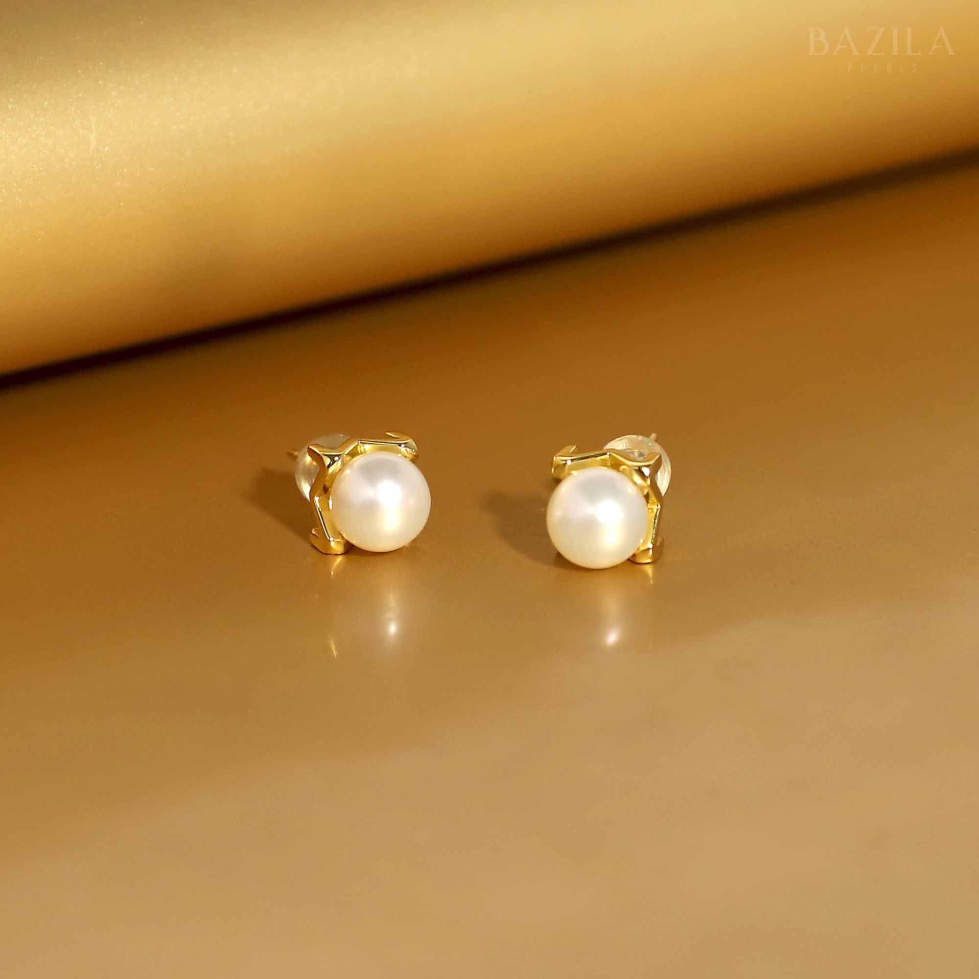 Modern Gold-Frame Sea Pearl Stud Earrings