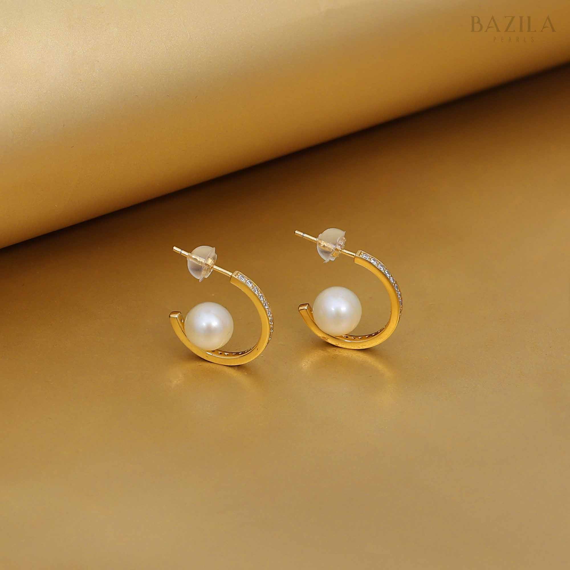 Elegant Pearl Hoop Earrings with Zircon Accents