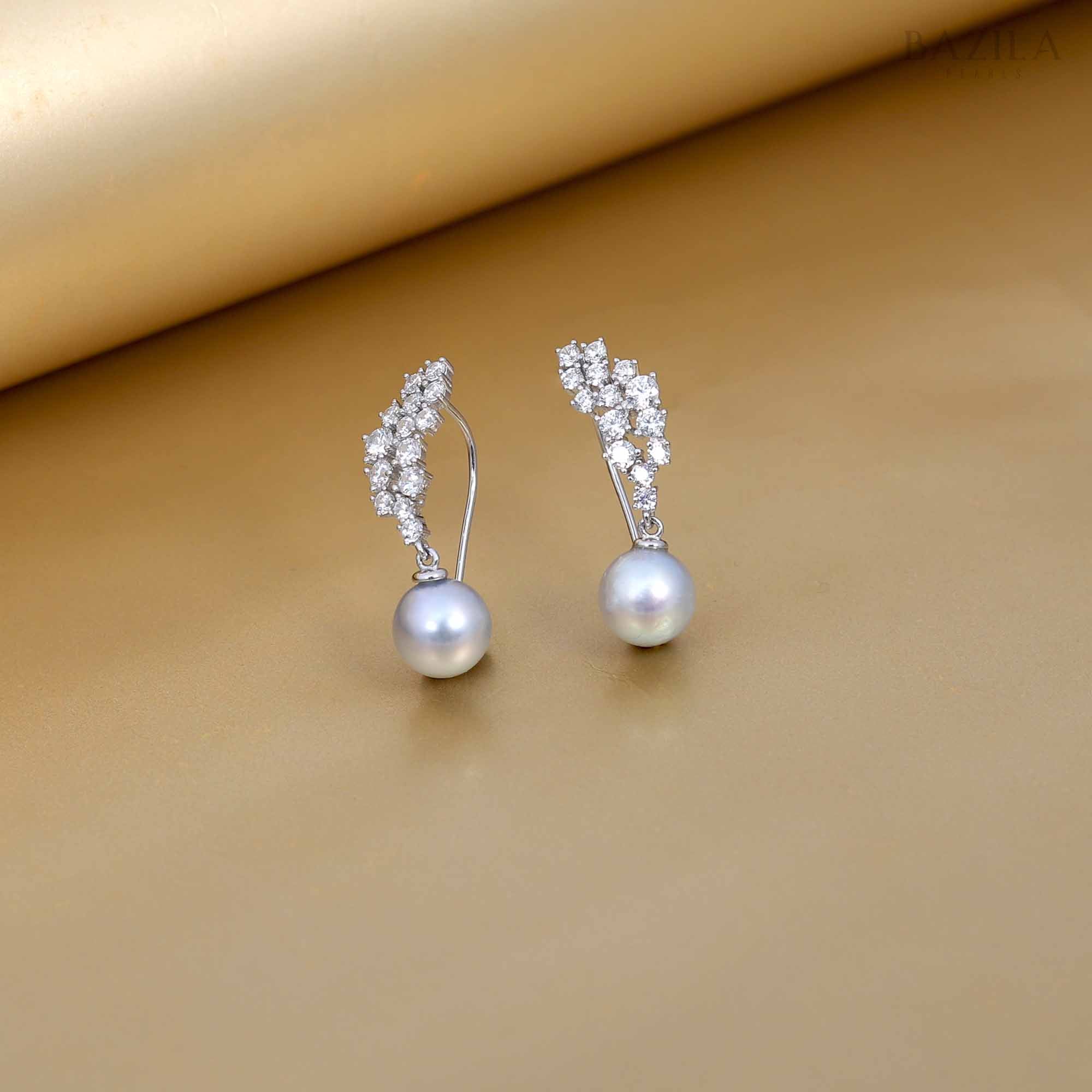 Akoya Pearl Drop Earrings with Floral Zircon Accents